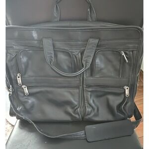 Vtg 90s Tumi Alpha Black Napa Leather Briefcase with strap Rare Piece Attaché